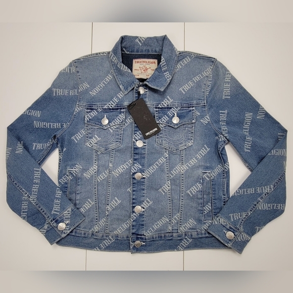 True Religion Light Bliss Wash Relaxed Trucker Jean Denim Jacket Womens Sz L New